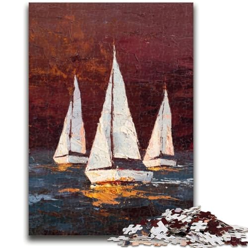 Segelboot-Ölgemälde-Puzzle 1000 Teile für Teenager-Geschenke, Spielzeug, Lernspiele, Stressabbau, tolle Geschenke und Spielzeuge (50x75cm) von AADSAZA