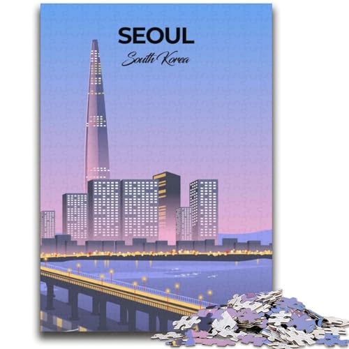 Seoul Skyline Illustration 2000-teiliges Puzzle für Erwachsene und Jugendliche, Quizspiel, Wanddekoration, einzigartige Geburtstags (70x100cm) von AADSAZA