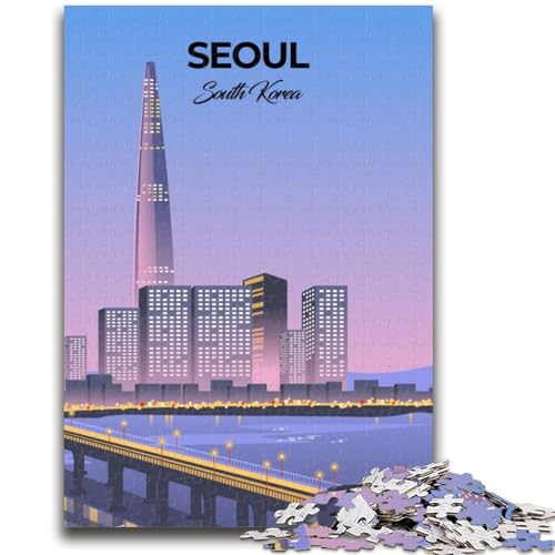 Seoul Skyline Illustration Puzzle für Erwachsene 1000 Teile Puzzle, Denkspiel Wanddekoration Einzigartige Geburtstags (38x26cm) von AADSAZA