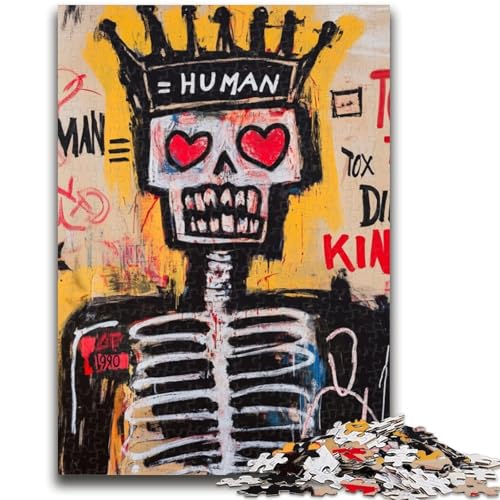 Skelettkönig-Puzzle im Basquiat-Stil, 1000 Teile, für Erwachsene und Jugendliche, Herausforderung der Gehirnintelligenz, süchtig machendes Spielzeug für die Heimdekoration (38x26cm) von AADSAZA