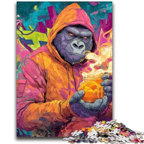 Smoky Chimpanzee 1000-teiliges Puzzle für Erwachsene und Jugendliche, Denkspiel, Wanddekoration, einzigartige Geburtstags (38x26cm) von AADSAZA