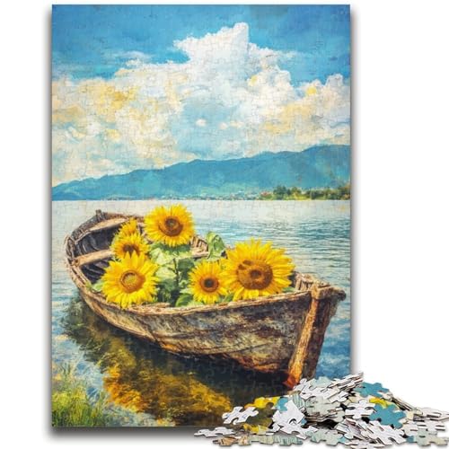 Sonnenblumen auf dem Boot, Puzzle für Erwachsene und Jugendliche, 1000 Teile, Spielzeug, Lernspiele, Stressabbau, Wunschliste mit Weihnachtsmann (50x75cm) von AADSAZA