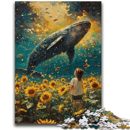 Sonnenblumen- und Wal-Puzzle, 1000 Teile, für Teenager, Stressabbau, schwierige Herausforderung, einzigartige Heimdekoration und Geschenke (38x26cm) von AADSAZA