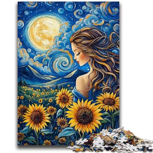 Sonnenblumenmädchen-Puzzle, 1000 Teile, für Erwachsene und Jugendliche, Spielzeug, Lernspiele, Stressabbau, geeignet als Schreibtischdekoration (50x75cm) von AADSAZA