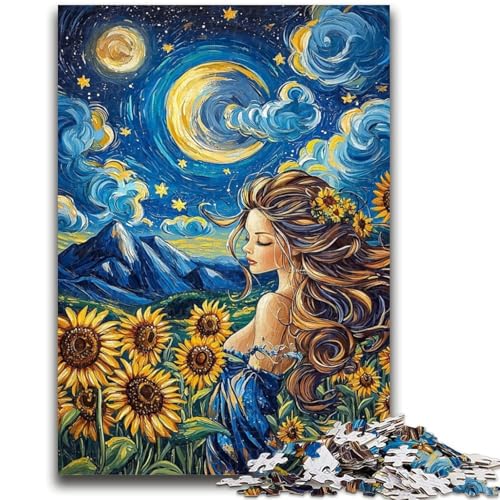 Sonnenblumenmädchen-Puzzle für Erwachsene, 1000 Teile, hilft dem Gehirn, süchtig machendes Spielzeug zu trainieren, um Geduld bei der Eltern-Kind-Interaktion zu fördern (38x26cm) von AADSAZA