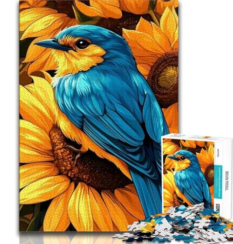 Spatzen-Sonnenblumen-Puzzle mit 1000 Teilen für Teenager, Spielzeug, Lernspiele, Stressabbau, geeignet als Schreibtischdekoration (75x50cm) von AADSAZA