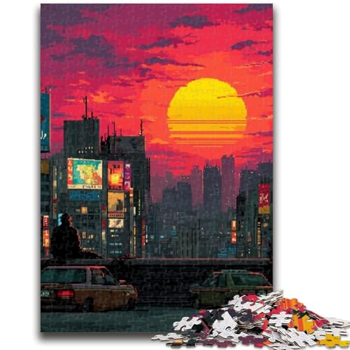 Stadt bei Sonnenuntergang-Puzzles für Erwachsene und Jugendliche, 1000 Teile, Lernspielzeug, Familienspiele mit passendem Poster und Quizblatt (50x75cm) von AADSAZA