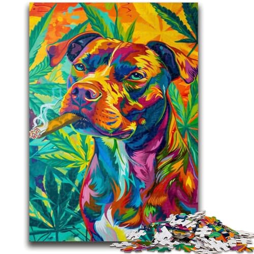 Staffordshire Bull Terrier Rauchen 1000-teiliges Puzzle für Erwachsene und Jugendliche, Denkspiel, Wanddekoration, einzigartige Geburtstags (38x26cm) von AADSAZA