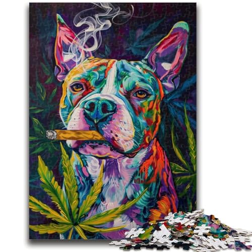 Staffordshire Bull Terrier Rauchen Puzzle für Erwachsene 1000 Teile Puzzle, Denkspiel Wanddekoration Einzigartige Geburtstags (50x75cm) von AADSAZA