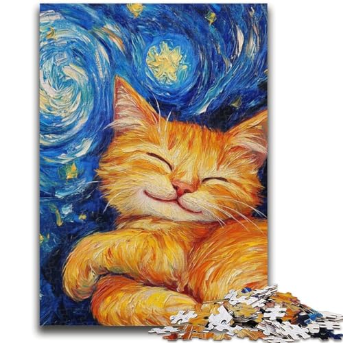 Sternenhimmel-Puzzle mit orangefarbener Katze, 1000 Teile, Geschenk für Erwachsene, Familienspiel, Stressabbau, schwierige Herausforderung, tolle Geschenke und Spielzeuge (50x75cm) von AADSAZA