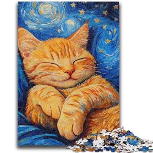 Sternenhimmel-Puzzle mit orangefarbener Katze, 1000 Teile, Geschenk für Teenager, hilft dem Gehirn beim Trainieren, süchtig machendes Spielzeug, um Geduld zu fördern, geeignet für Paare (38x26cm) von AADSAZA