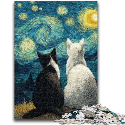 Sternenhimmel-Puzzle mit schwarz-weißer Katze, 1000 Teile, für Erwachsene und Jugendliche, Mustermontage, Spaß bei Aktivitäten zu Hause, Geburtstagsgeschenk, Reisegeschenk (50x75cm) von AADSAZA