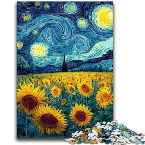 Sternenhimmel-Sonnenblumen-Puzzle für Erwachsene und Teenager, Puzzle, Spielzeug, Lernspiele, Stressabbau, tolle Geschenke und Spielzeuge (50x75cm) von AADSAZA