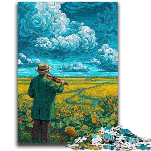 Sternenhimmel-Sonnenblumenfeld-Puzzle für Erwachsene, 1000 Teile, schwierig, Lernspielzeug, Familienspiele mit passendem Poster und Quizblatt (38x26cm) von AADSAZA