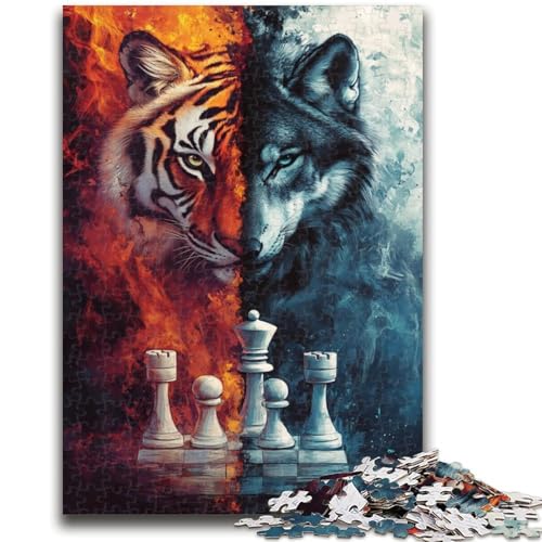 Tiger-Wolf-Schach-Puzzles für Teenager, 1000, anspruchsvolles Spiel und Familienspiel mit vollständig ineinandergreifenden, zufällig geformten Teilen (38x26cm) von AADSAZA