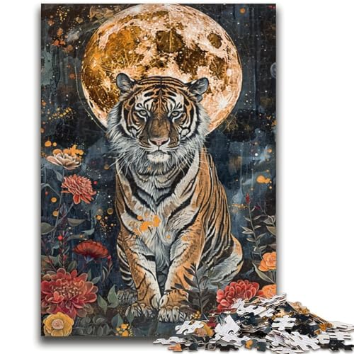 Tiger unter dem Mond, 1000 Teile Puzzle für Teenager, Stressabbau, schwierige Herausforderung, einzigartige Heimdekoration und Geschenke (38x26cm) von AADSAZA