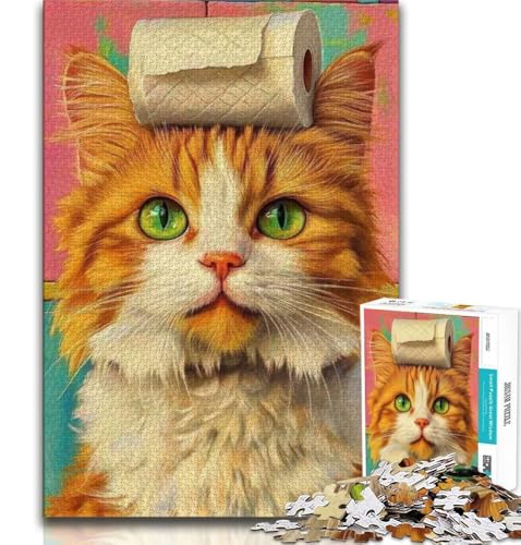 Toilettenpapier-Puzzle mit orangefarbener Katze für Erwachsene und Teenager, Puzzle, Spielzeug, Lernspiele, stressabbauende Wanddekoration (38x26cm) von AADSAZA