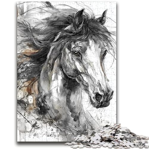 Tuschemalerei-Pferde-Puzzles für Teenager, 1000-teiliges Puzzle, Denkspiel, Wanddekoration, einzigartige Geburtstags (38x26cm) von AADSAZA