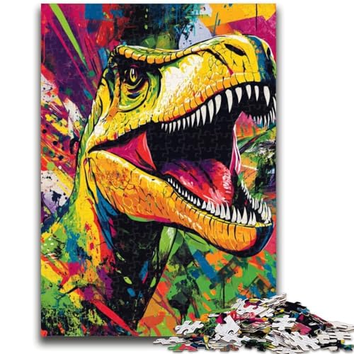 Tyrannosaurus Rex Graffiti 1000-teiliges Puzzle für Erwachsene und Jugendliche, anspruchsvolles Spiel und Familienspiel, ganze Familie (38x26cm) von AADSAZA