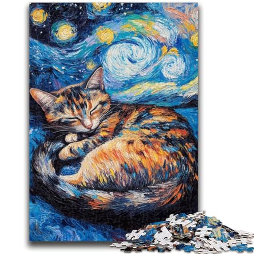 Van Gogh Nachthimmel, Schwarze Katze, 1000 Teile Puzzle für Erwachsene und Jugendliche, Spielzeug, Lernspiele, Stressabbau, Wanddekoration (38x26cm) von AADSAZA