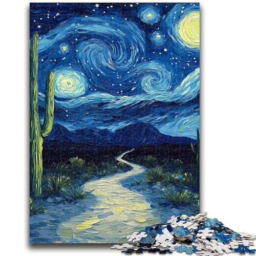 Van Gogh Nachthimmel-Kaktus-Puzzle 1000 Teile für Erwachsene, Geschenke, anspruchsvoll zu vervollständigen, Aber unterhaltsames und humorvolles Lernspiel zum Geburtstag (38x26cm) von AADSAZA