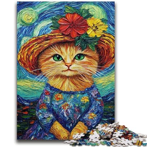 Van Gogh Nachthimmel-Katze-Puzzle 1000 Teile für Teenager-Geschenke, Quizspiel, Wanddekoration, einzigartige Geburtstags (38x26cm) von AADSAZA