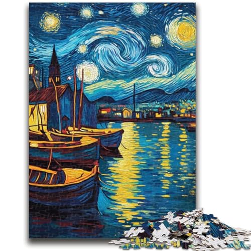 Van Gogh Nachthimmel-Puzzle für Erwachsene, 1000 Teile, anspruchsvolles Spiel und Familienspiel mit vollständig ineinandergreifenden, zufällig geformten Teilen (50x75cm) von AADSAZA