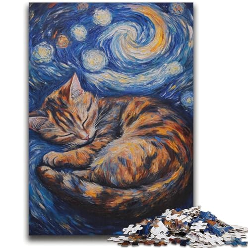 Van Gogh Nachthimmel Schwarze Katze 2000 Teile Puzzle für Erwachsene und Jugendliche, anspruchsvolles Spiel und Familienspiel, ganze Familie (70x100cm) von AADSAZA