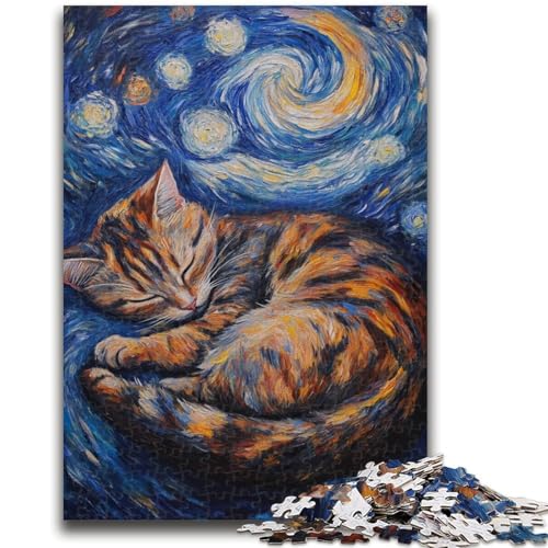 Van Gogh Nachthimmel Schwarze Katze Puzzle 1000 Teile für Teenager, anspruchsvolles Spiel und Familienspiel, Wanddekoration, einzigartige Geburtstags (38x26cm) von AADSAZA