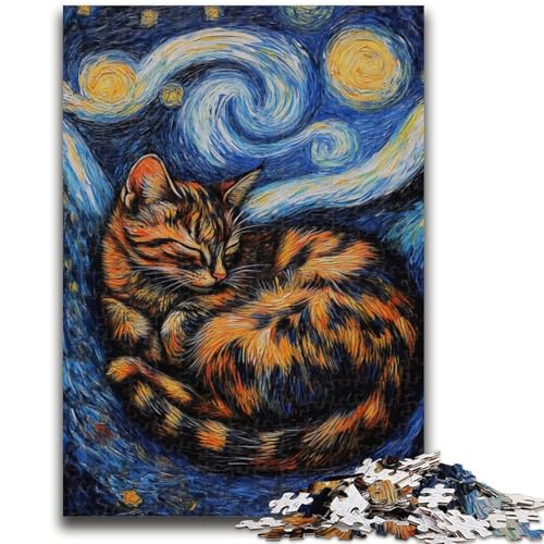 Van Gogh Nachthimmel Schwarze Katze Puzzle 1000 Teile für Teenager, hilft dem Gehirn beim Trainieren, süchtig machendes Spielzeug, um Geduld zu fördern, einzigartiges Herausforderungsspiel (50x75cm) Van Gogh Nachthimmel Schwarze Katze Puzzle 1000 Teile für Teenager, hilft dem Gehirn beim Trainieren, süchtig machendes Spielzeug, um Geduld zu fördern, einzigartiges Herausforderungsspiel (50x75cm) von AADSAZA