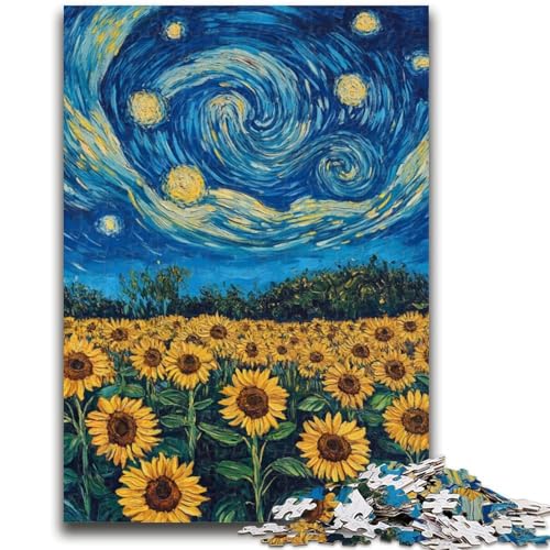 Van Gogh-Puzzle „Sonnenblumen bei Nacht“ für Teenager, 1000 Teile, Lernspielzeug, ganze Familie (50x75cm) von AADSAZA