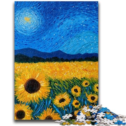 Van Gogh Sonnenblumen bei Nacht Puzzles für Teenager, 1000 Teile Puzzle, Denkspiel, Wanddekoration, einzigartige Geburtstags (38x26cm) von AADSAZA