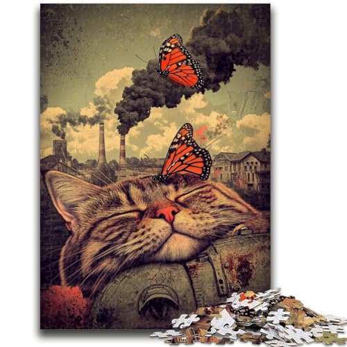 Verschmutzte Schmetterlinge und Katzen, Puzzle 1000 Teile, für Teenager, Geschenke, Spielzeug, Lernspiele, Stressabbau, tolle Geschenke und Spielzeuge (50x75cm) von AADSAZA