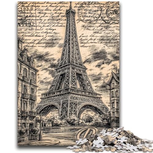 Vintage-Puzzle mit Eiffelturm-Motiv für Teenager, 1000 Teile, anspruchsvolles Spiel und Familienspiel mit vollständig ineinandergreifenden, zufällig geformten Teilen (50x75cm) von AADSAZA