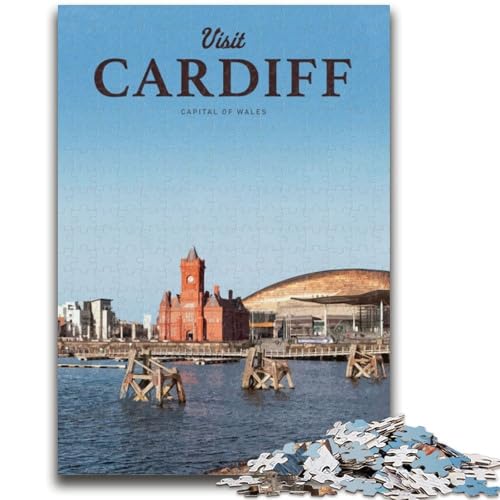 Visit Cardiff Puzzle 1000 Teile für Teenager, Familienspiel zum Stressabbau, schwierige Herausforderung, Geschenke für Freunde und Familie (38x26cm) von AADSAZA