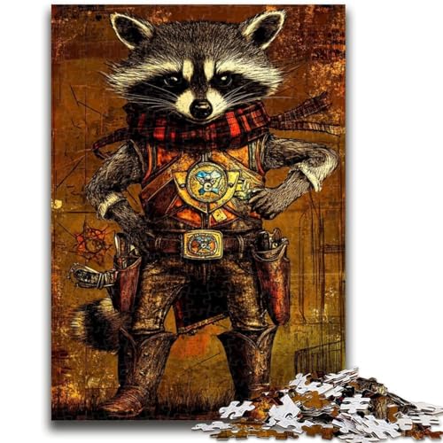 Waschbär-Krieger-Puzzle 1000 Teile für Teenager, Lernspiele, Heimdekoration, Geschenk für die ganze Familie (38x26cm) von AADSAZA