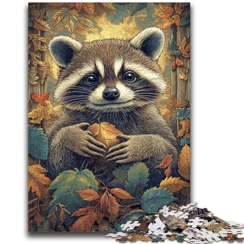 Waschbären im Herbst-Puzzle für Teenager, 1000 Puzzles, Spielzeug, Lernspiele, Stressabbau, geeignet als Schreibtischdekoration (38x26cm) von AADSAZA