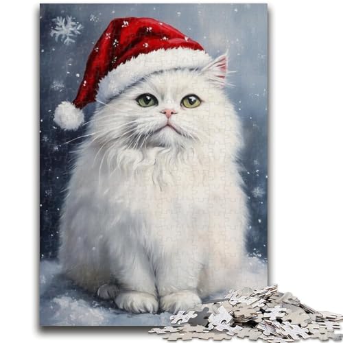 Weihnachtspuzzle mit weißer Katze, 1000 Teile, für Teenager, anspruchsvolles Spielgeschenk, ganze Familie (50x75cm) von AADSAZA