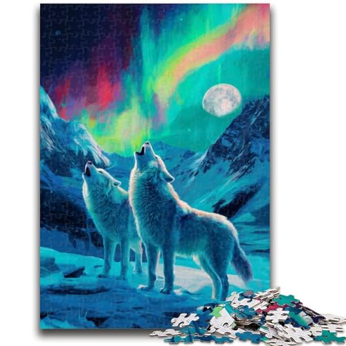 Wolf Under The Aurora 1000-teiliges Puzzle für Teenager, Geschenke, Stressabbau, schwierige Herausforderung, stärkt die Liebe zwischen Paaren (38x26cm) von AADSAZA