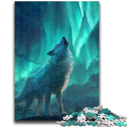 Wolf Under The Aurora Puzzle für Erwachsene, 1000 Teile, schwierig, Familienspiel, Stressabbau, schwierige Herausforderung, tolle Geschenke und Spielzeuge (50x75cm) von AADSAZA