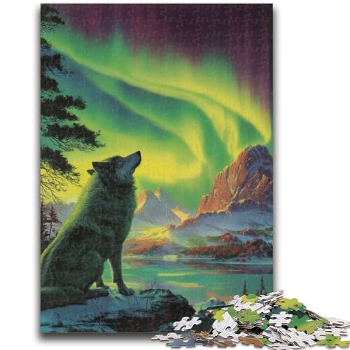 Wolf Under The Aurora Puzzle für Erwachsene, 1000 Teile, schwierig, Lernspielzeug, Familienspiele, Geschenke für Freunde und Familie (50x75cm) von AADSAZA