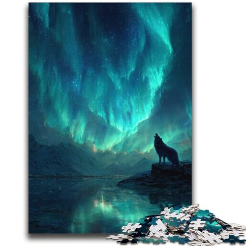 Wolf Under The Aurora Puzzle für Erwachsene, 2000 Teile, schwierig, hilft dem Gehirn, süchtig machendes Spielzeug zu trainieren, um Geduld zu fördern, tolles Geschenk (70x100cm) von AADSAZA