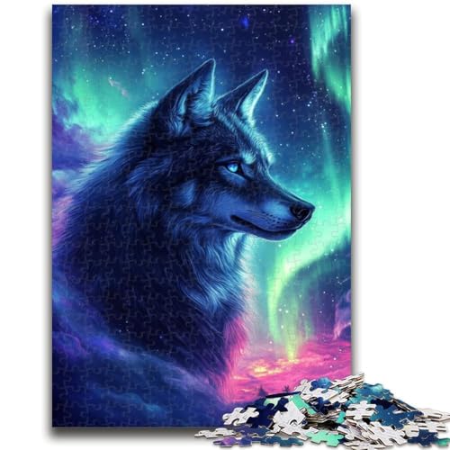 Wolf Under The Aurora Puzzle für Teenager, 1000 Teile, Lernspiele, Heimdekoration, geeignet als Schreibtischdekoration (38x26cm) von AADSAZA