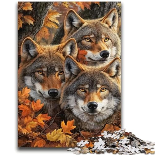 Wolf und gefallene Blätter, 1000-teiliges Puzzle für Erwachsene und Jugendliche, Denkspiel, Wanddekoration, einzigartige Geburtstags (50x75cm) von AADSAZA