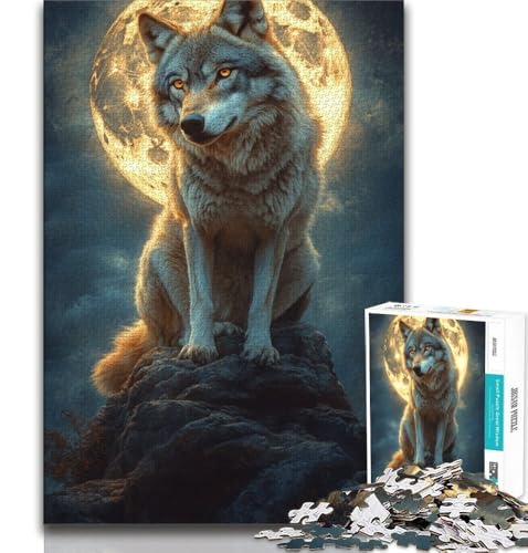 Wolf unter dem Mond Puzzle 1000 Teile für Erwachsene, Spielzeug, Lernspiele, Stressabbau, geeignet als Schreibtischdekoration (75x50cm) von AADSAZA