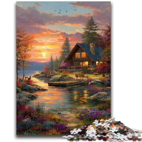 Wunderschöne Blockhütten-Puzzles für Erwachsene und Teenager, Puzzle, Spielzeug, Lernspiele, Stressabbau, tolle Geschenke und Spielzeuge (38x26cm) von AADSAZA