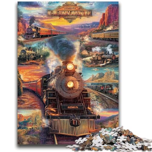 Zug-Collage-Puzzle für Teenager, 1000 Teile, anspruchsvolles Spiel und Familienspiel mit vollständig ineinandergreifenden, zufällig geformten Teilen (38x26cm) von AADSAZA