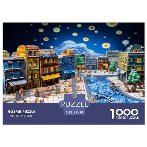 1000 Stück City_Street Puzzle für Erwachsene und Kinder, kreatives rechteckiges Puzzle, Holzpuzzle, lustiges Lernspielzeug, 1000 Stück (75 x 50 cm) von AAHARYA
