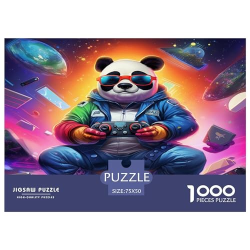 1000 Stück Panda_Wearing_VR Puzzle für Erwachsene und Kinder, kreatives rechteckiges Puzzle, Holzpuzzle, lustiges Lernspielzeug, 1000 Stück (75 x 50 cm) von AAHARYA