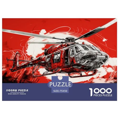 1000 Teile Puzzle Red_Helicopter Puzzles für Erwachsene Militärfan Holzbrettpuzzles Herausforderndes Spiel 1000 Teile (75 x 50 cm) von AAHARYA